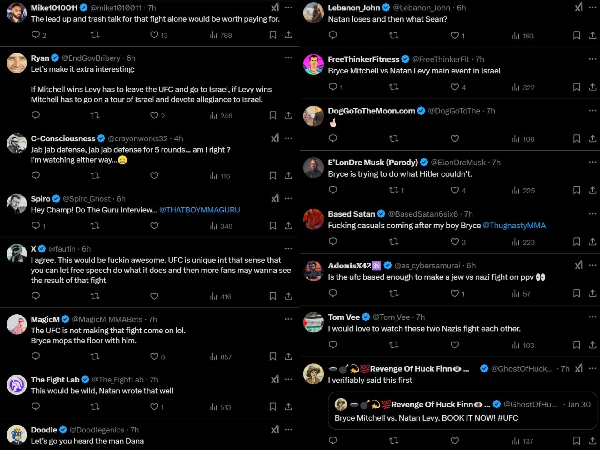 Fan reactions to Sean Strickland's support for Bryce Mitchell vs. Natan Levy